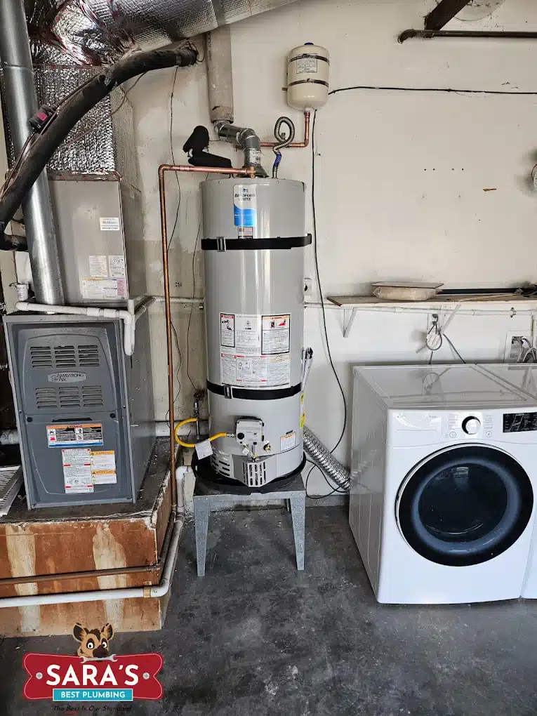 Tank water heater installed in a garage